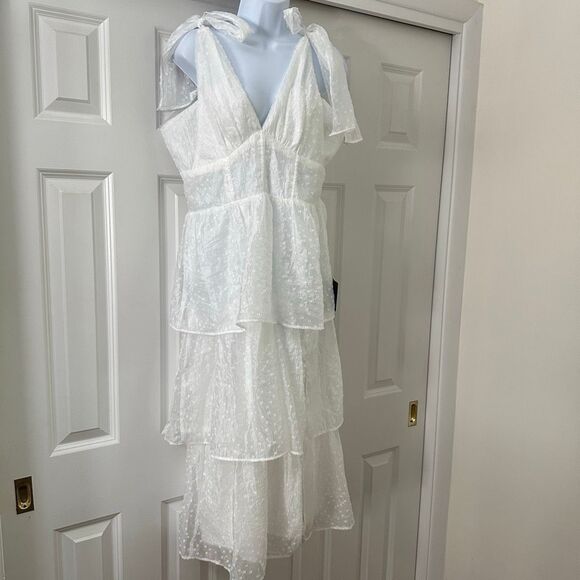 Lulus Blissful Direction White Tie-Strap Clip Dot Bustier Midi Dress - Picture 6 of 14